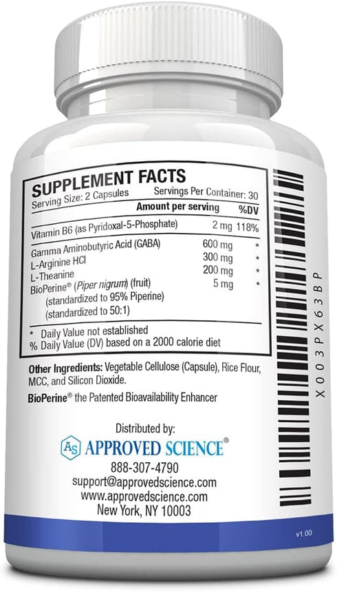 Approved Science GABA+ - Promote Calm, Improve Sleep, Boost Mood with GABA, L-Theanine, Vitamin B6, 60 Capsules