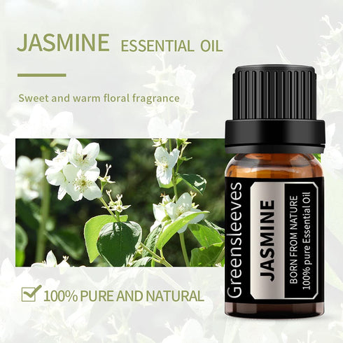GREENSLEEVES Jasmine Essential Oil 0.33 Fl Oz - 100% Pure Organic for Diffuser, Humidifiers, Soap Making