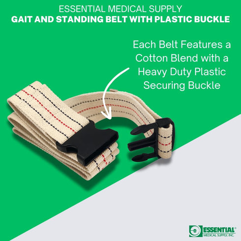 Essential Medical Supply Cotton Blend Walking Gait and Standing Belt, 72 Inch Length, Secure Plastic Buckle