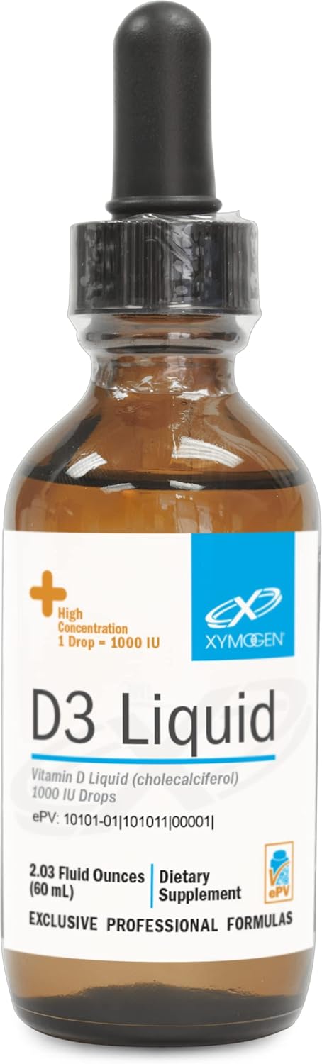 XYMOGEN D3 Liquid - Liquid Vitamin D Drops with Vitamin D3 for Immune Health, 1000 IU per Drop, 2.03 oz