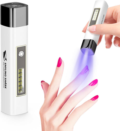 Smiling Shark Gel Nail Light, Handheld UV Nail Light Mini Portable Cordless Rechargeable USB Power Bank with White Side Lamp Nail Dryer for Fast Curing & Manicure at Home Salon, UV-Gel-Nail-Cure-Light