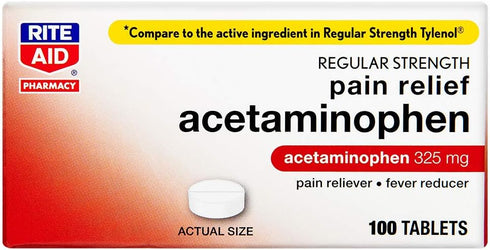 Rite Aid Regular Strength Pain Relief Acetaminophen, 325mg - 100 Tablets | Pain and Fever Reducer