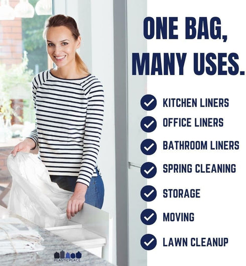 Plasticplace 13 Gallon Trash Bags, 1.2 Mil White Extra-Large Drawstring Garbage Can Liners