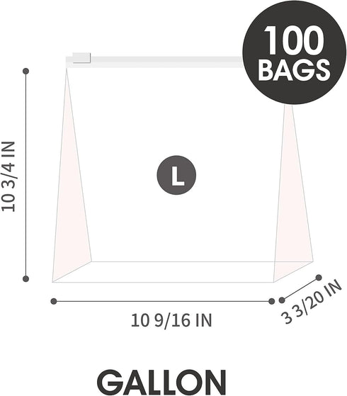 Gallon Slider Storage Bags - 100 Count, Microwave-Safe, Zero BPA (4 boxes of 25)
