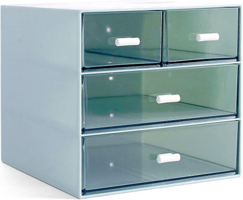 Makeup Organizer, Desk Organizer with 4 Drawers, Vanity Cosmetic Storage Box for Bathroom Counter or Dresser, Blue