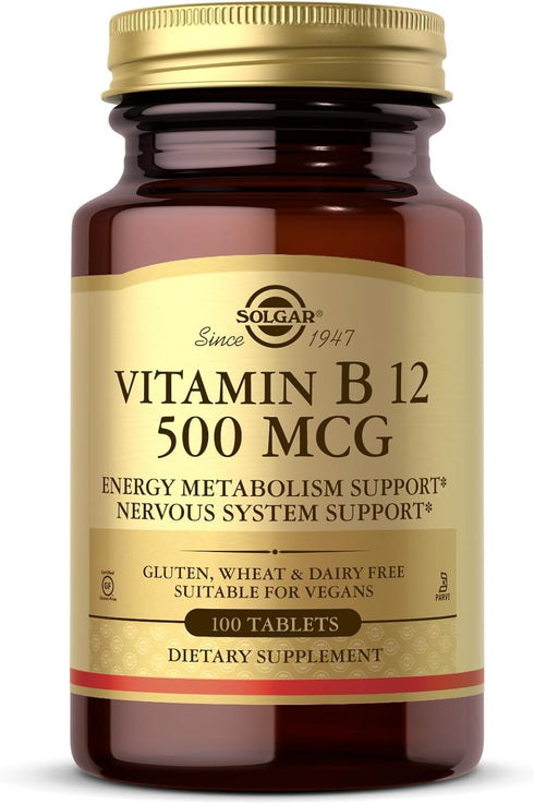 Solgar Vitamin B12 500 mcg - 100 Tablets, Vegan, Gluten Free, Kosher