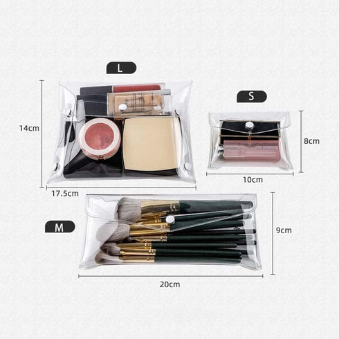 Transparent Mini PVC Makeup Bag Small Clear Plastic Cosmetic Organizer Bag Pouch with Snap Closure Cosmetic Bags for Vacation Travel, Bathroom Organizing(S)