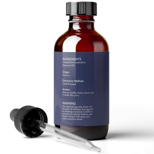 Pure Body Naturals Cold Pressed Tamanu Oil, 4 Fl Oz - Moisturizes Dry Scaly Skin, Calms Irritated Skin