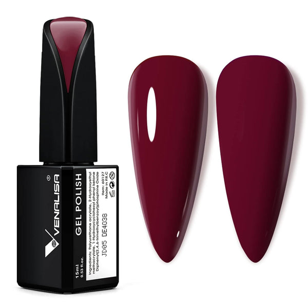 VENALISA 15ml Dark Red Gel Nail Polish - Burgundy Claret-Red Soak Off UV LED Nail Gel for DIY Manicure