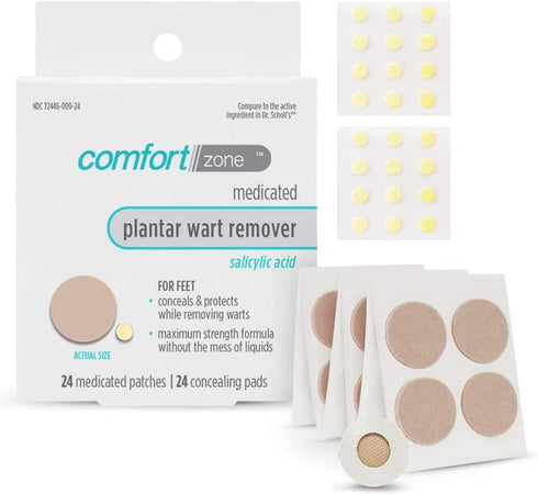 Comfort Zone Plantar Wart Removal Kit, Maximum Strength Salicylic Acid Remover with Medicated Patches, 24 Count