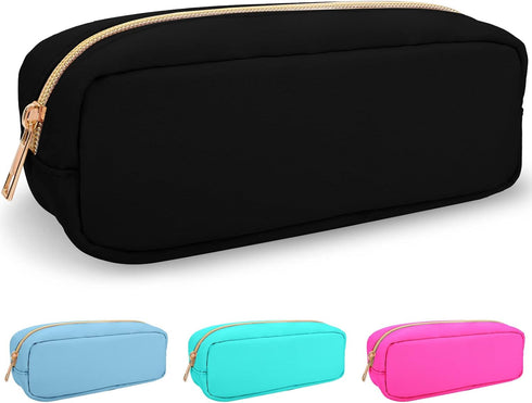 Nylon Small Makeup Bag, Slim Pouch for Preppy Cute Makeup Brush, Black Zipper Pouch for Travel Toiletry Bag
