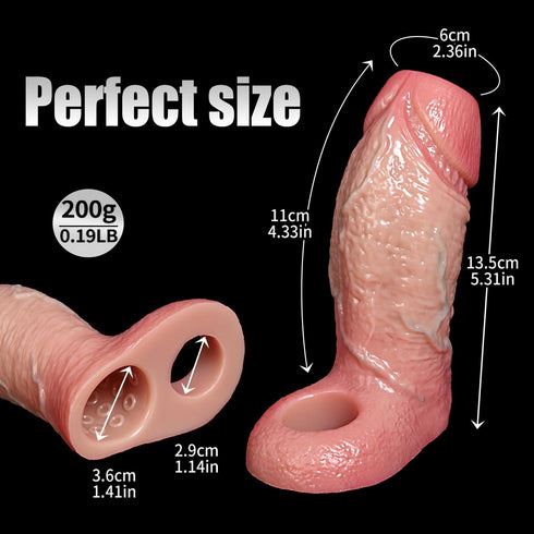 Linsetoy 6.7'' Girth Thick Realistic Penis Sleeve Cock Sleeve,Cock Ring Penis Extender Ultra-Soft Silicone Cock Sleeve