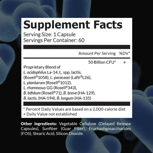 Intelligent Labs 50 Billion CFU Probiotic with Prebiotics - No Refrigeration Needed - with Sunfiber and FOS for 10x