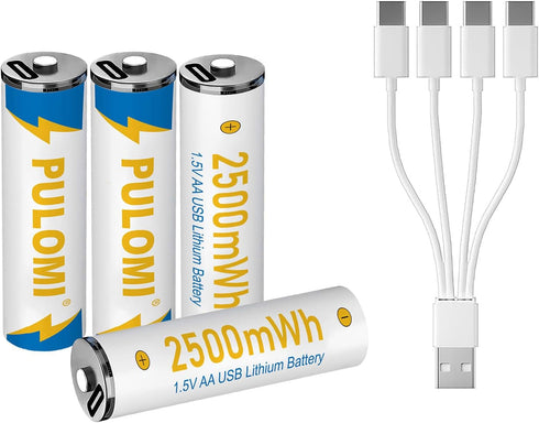 PULOMI 4pcs AA Battery AA Batteries, USB/Type-C AA Rechargeable Battery, High Capacity 1.5V