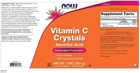 NOW Foods Vitamin C Crystals (Ascorbic Acid), Antioxidant Protection*, 3-Pound Supplements