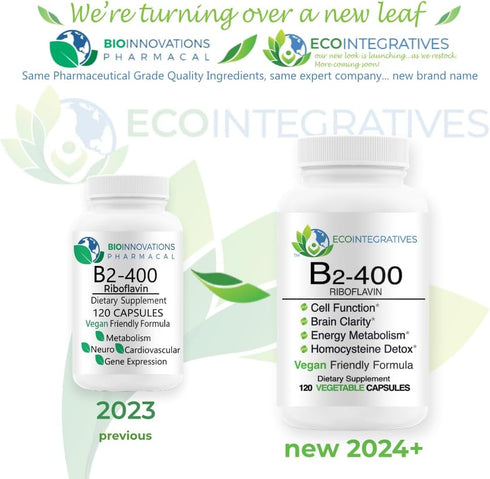B2-400 Pure Riboflavin - Nervous System Health, Cardiovascular Support, Energy Boost, 120 Capsules