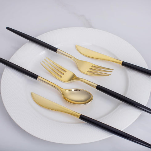 I00000 60 Pcs Gold Silverware Set, Heavy Duty Black and Gold Plastic Cutlery, Includes 20 Forks, 20 Knives, 20 Spoons