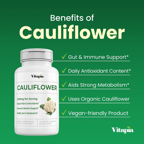 Organic Cauliflower Superfood Veggies Powder Supplement | Natural Sulforaphane, Vitamins & Minerals | 120 Vegetable