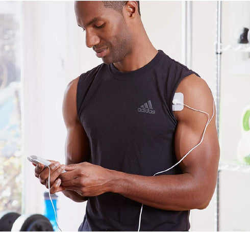AccuRelief TENS Unit Muscle Stimulator, Pain Relief System, Electric Muscle Stimulator with Electrodes, White and Blue