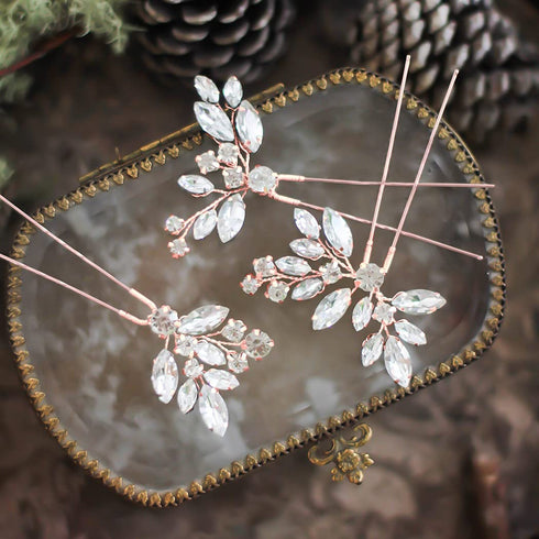 JAKAWIN Crystal Bride Wedding Hair Pins Silver Hair Piece Bridal Accessories for Women and Girls HP130 (Rose Gold) 1