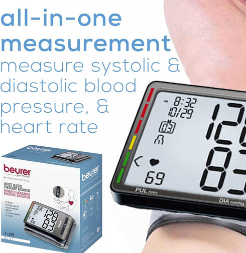 Beurer BC81 Wrist Blood Pressure Monitor – XL Display, Arrhythmia Detection, 120 Memory Sets, Automatic Machine with