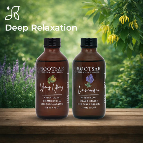 Set 100% 4 OZ 118 ML Lavender & Ylang Ylang Essential Oils Pure & Natural Diffuser Oils for Sleep, Stress Relief, Mood