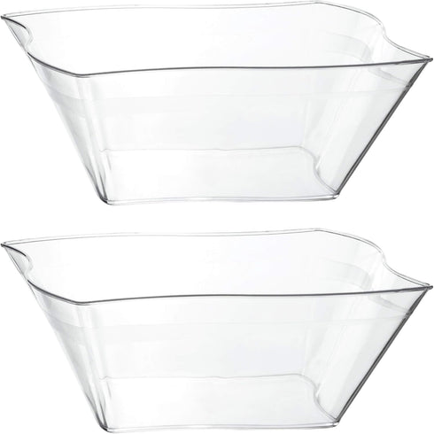 PLASTICPRO Disposable Elegant Wave Design Square Plastic Clear Serving Bowls, Large Size, Pack of 4