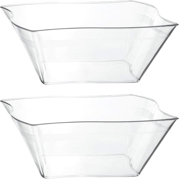 PLASTICPRO Disposable Elegant Wave Design Square Plastic Clear Serving Bowls, Large Size, Pack of 4