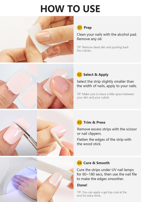 Semi Cured Gel Nail Strips, 20 PCS White Checkered Gel Nail Stickers, UV Light Required for Salon Quality