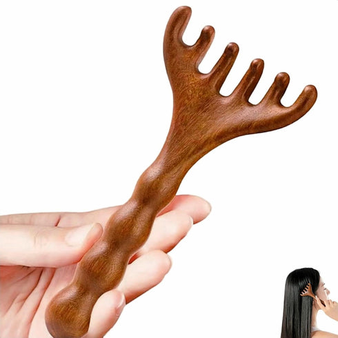 KINTEGOOD Sandalwood Massage Comb, Long Handle Wooden Scalp Massager, Gua Sha Tool for Head, Neck and Face, Scalp