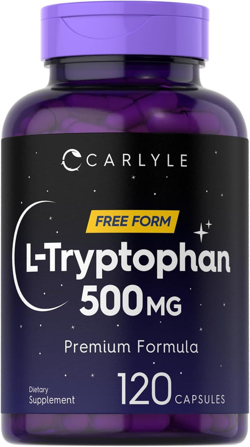 Carlyle L-Tryptophan 500mg - 120 Capsules, Amino Acid Supplement, Free Form, Premium Formula, Non-GMO & Gluten Free