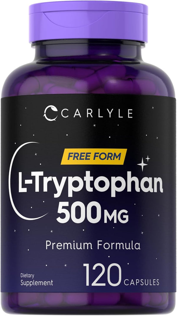 Carlyle L-Tryptophan 500mg - 120 Capsules, Amino Acid Supplement, Free Form, Premium Formula, Non-GMO & Gluten Free