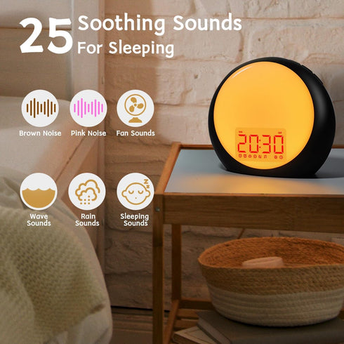 Sunset Snooze 25 Sunrise Alarm Clock Wake Up Light for Kids Heavy Sleepers Bedroom with Sunrise Simulation Sleep Aid