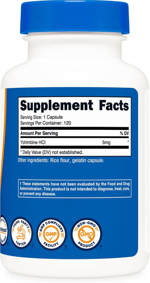 Nutricost Yohimbine HCl 5mg - 120 Gluten Free and Non-GMO Capsules
