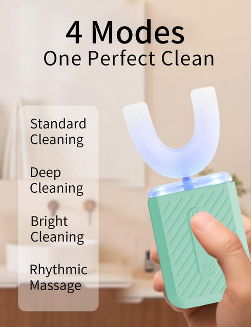 IPX7 4 U-Shaped Electric Toothbrush for Adults, Electric Toothbrush with Waterproof, U Shaped Toothbrush with Clean