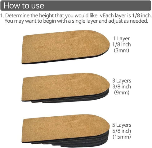 Adjustable Leg Length Discrepancy Heel Lifts Inserts Insoles - Pack of 2 (5 Layer Brown, Large)