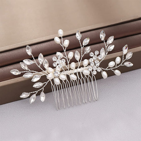 Wedding Hair Comb, Pearl Bride Headpieces Rhinestone Bridal Hair Jewelry Side Accessories for Women and Girls