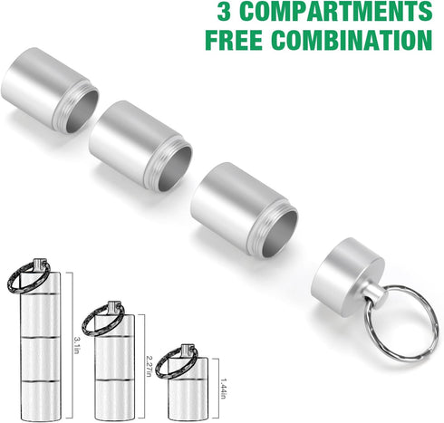 Opret Keychain Pill Holder, Waterproof Small Metal Pill Case with 3 Compartments for Travel (Silver)