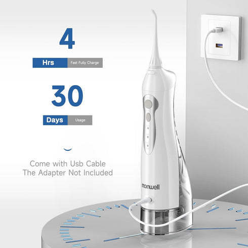 Water Flosser Cordless, Mornwell Water Flossers for Teeth, 300ML Tank, 4 Jet Tips, Rechargeable