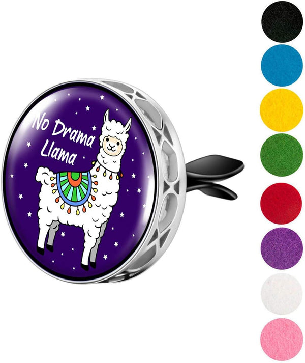Wild Essentials No Drama Llama Enamel Finish Aromatherapy Car Air Freshener with Vent Clip and 8 Color Refill Pads