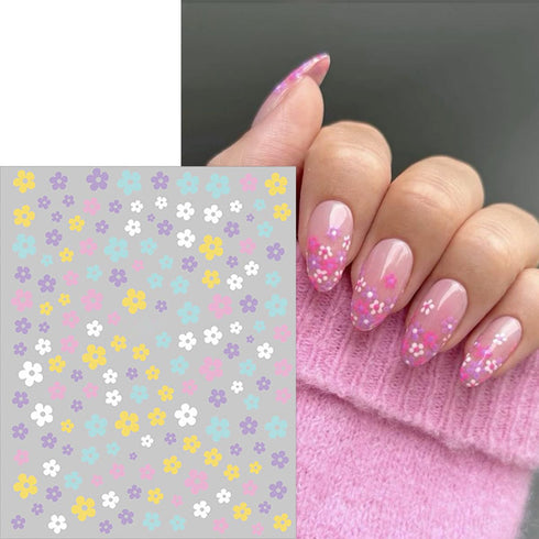 6 Sheets Flower Nail Art Stickers, 3D Self-Adhesive Black White Colorful Flowers Design for Manicure DIY Supplies