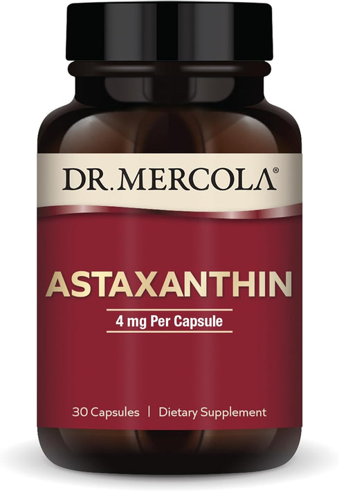Dr. Mercola Astaxanthin Dietary Supplement, 30 Servings (30 Capsules), 4 mg Per Capsule, Non-GMO Antioxidant Power