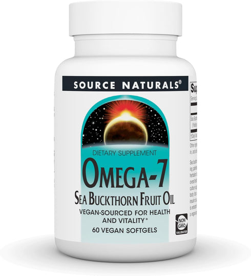 Source Naturals Omega-7 Sea Buckthorn Fruit Oil - Non-GMO, Vegan-Sourced for Health - 60 Softgels