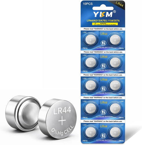YKM 10 Pack LR44 Batteries AG13 L1154f A76 357/303 L1154 L1154c LR44h 1.5V