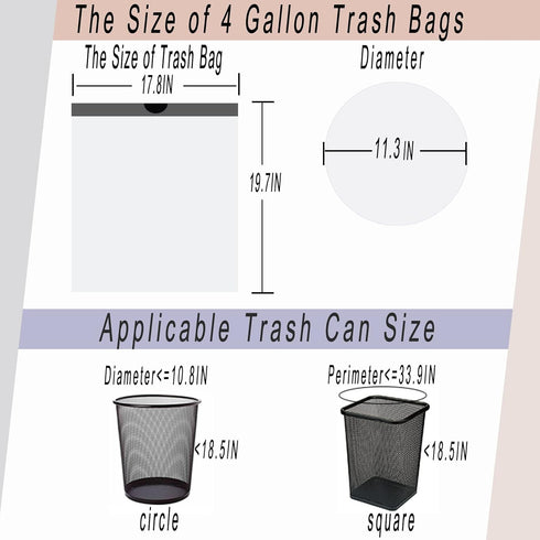 4 Gallon Small Drawstring Trash Bags, 72 Count White Garbage Bags, 15 Liter