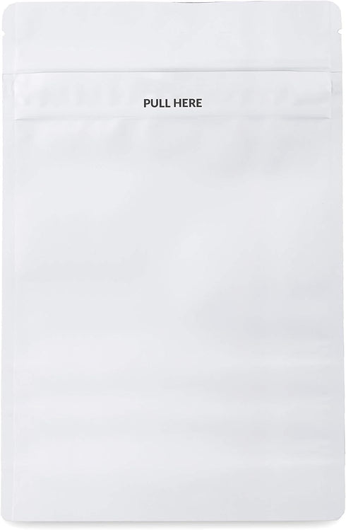 Mylar Bags Child Resistant Grip N Pull, 1 Ounce All White - 100 Count, Resealable Smell Proof Bags for Food Storage