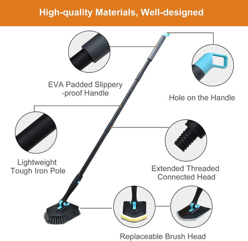 Shower Cleaning Brush with Long Handle, 3 in 1 Tub and Tile Scrubber Brush, 50.4'' Extendable for Bathroom Cleaning