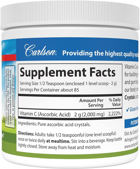 Carlson Labs Non GMO Vitamin C Crystals, 6 Ounce
