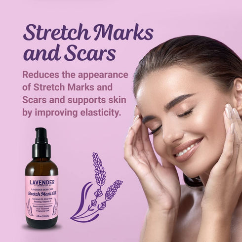 Natural Lavender Body Oil - Skincare with Vitamin E and Rosehip Oil for Stretch Marks, Scars, Pregnancy Must-Haves. Cream and Oils for Women, Dry Skin | 4oz