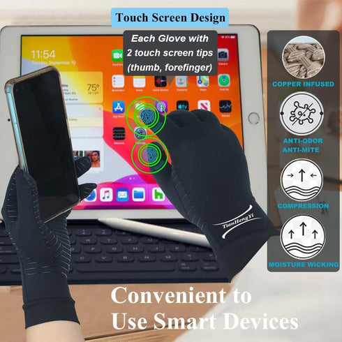 2 Pairs Copper Arthritis Gloves for Hand Pain, Full Finger Compression Gloves for Men and Women, Support Wrist, Joint